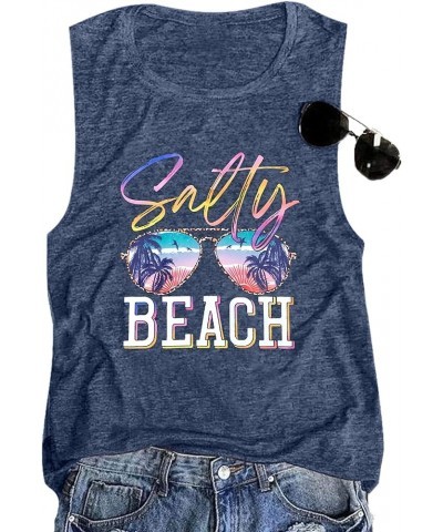 Salty Beach Tank Tops for Women Summer Graphic Tees Beach Loose Sleeveless Vest Hawaiian Vacation Shirts Blue $5.51 Tanks