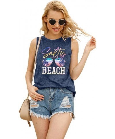 Salty Beach Tank Tops for Women Summer Graphic Tees Beach Loose Sleeveless Vest Hawaiian Vacation Shirts Blue $5.51 Tanks