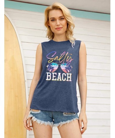 Salty Beach Tank Tops for Women Summer Graphic Tees Beach Loose Sleeveless Vest Hawaiian Vacation Shirts Blue $5.51 Tanks