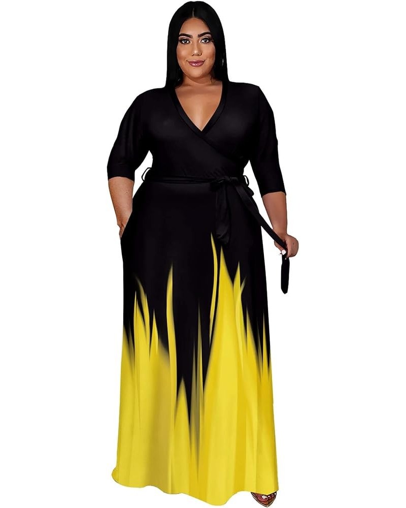 Plus Size Dress for Women - 3/4 Sleeve V Neck Printing Maxi Dresses for Women （XL-6XL） Gradient Black Yellow $23.00 Dresses