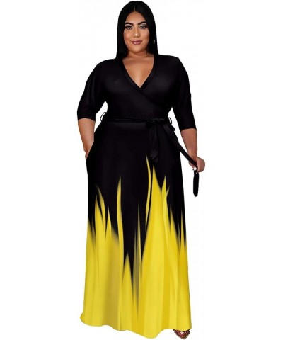 Plus Size Dress for Women - 3/4 Sleeve V Neck Printing Maxi Dresses for Women （XL-6XL） Gradient Black Yellow $23.00 Dresses