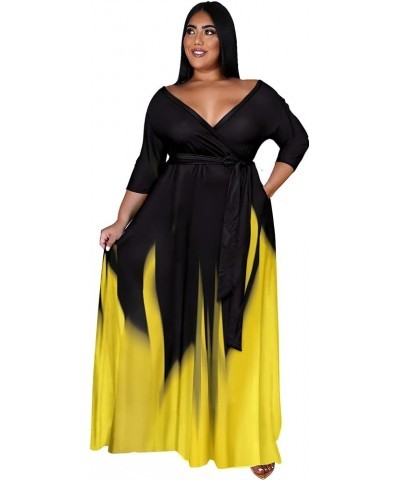 Plus Size Dress for Women - 3/4 Sleeve V Neck Printing Maxi Dresses for Women （XL-6XL） Gradient Black Yellow $23.00 Dresses