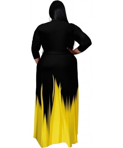 Plus Size Dress for Women - 3/4 Sleeve V Neck Printing Maxi Dresses for Women （XL-6XL） Gradient Black Yellow $23.00 Dresses