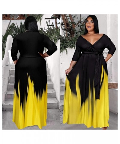 Plus Size Dress for Women - 3/4 Sleeve V Neck Printing Maxi Dresses for Women （XL-6XL） Gradient Black Yellow $23.00 Dresses