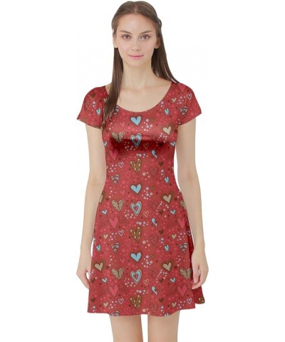 Womens Cute Pink Valentine Day Love Heart Pattern Short Sleeve Skater Dress, XS-5XL Paint Hearts $12.90 Dresses