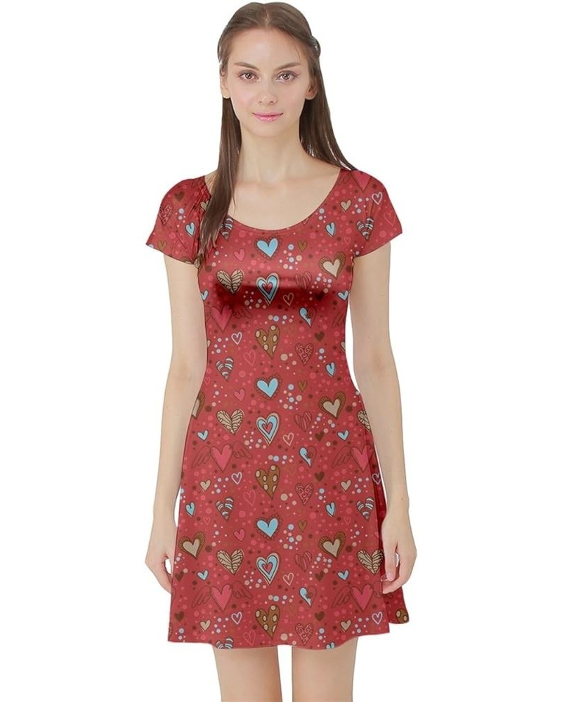 Womens Cute Pink Valentine Day Love Heart Pattern Short Sleeve Skater Dress, XS-5XL Paint Hearts $12.90 Dresses