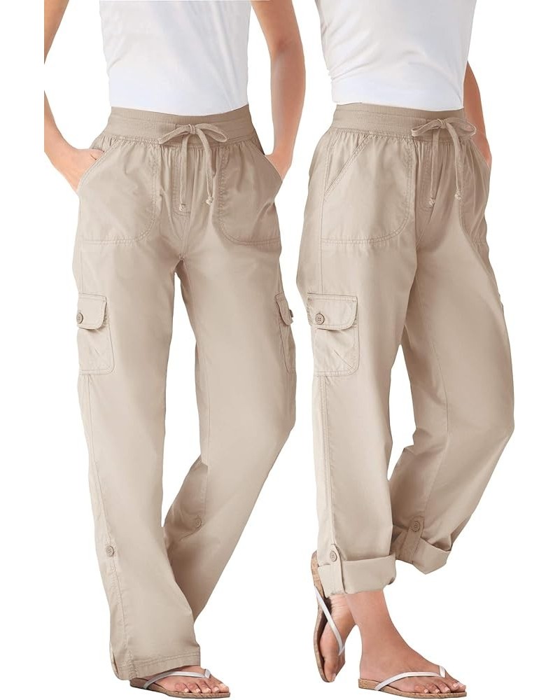 Plus Size Convertible 2-in-1 Cargo Pant & Capri Elastic Waist Natural Khaki $21.19 Pants