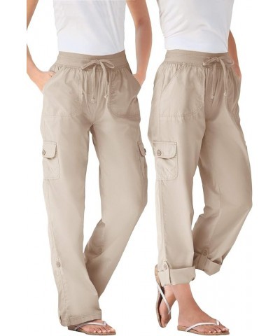 Plus Size Convertible 2-in-1 Cargo Pant & Capri Elastic Waist Natural Khaki $21.19 Pants