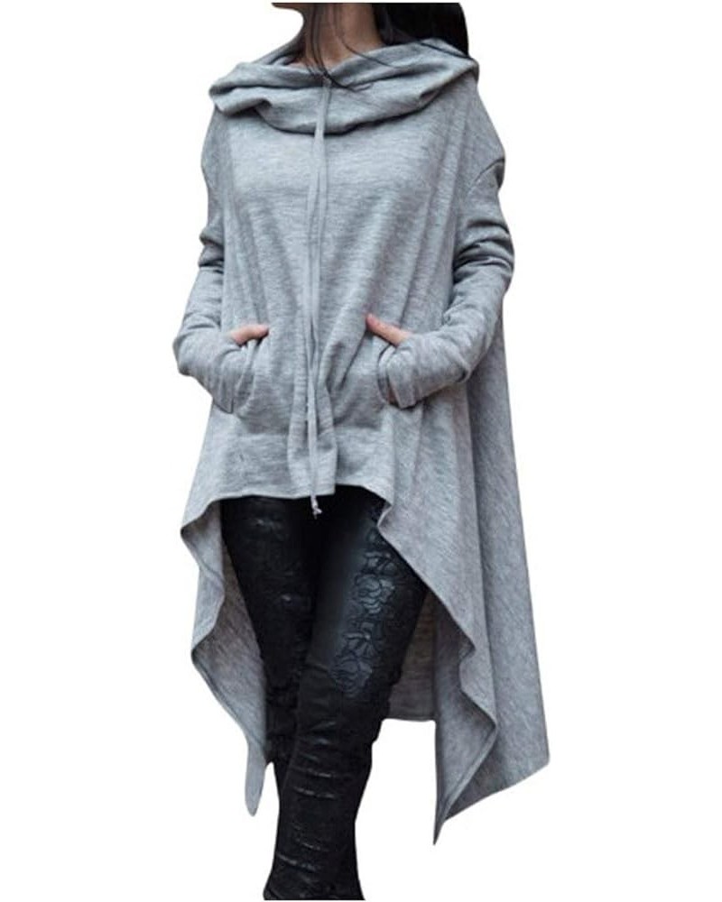 Women Pullover Hoodies Sweatshirt Long Sleeve High Low Sweater Oversize Top with Pocket Irregular Hem Dresses A_grey $7.79 Ho...