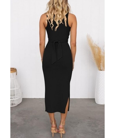 Women's Long Dress Sleeveless Crew Neck Twist Front Cutout Solid Color Slim Fit Tank Dress Party Outfit Black-125002 $12.17 S...