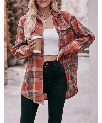 Plaid Flannel Shirts for Women Oversized Button Down Long Sleeve Buffalo Shirts Blouse Tops 02 Brown $12.58 Blouses