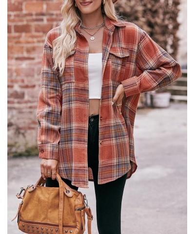 Plaid Flannel Shirts for Women Oversized Button Down Long Sleeve Buffalo Shirts Blouse Tops 02 Brown $12.58 Blouses