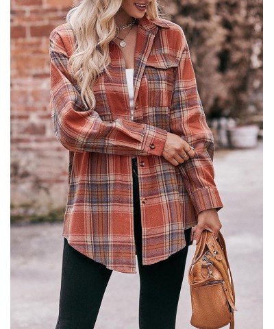 Plaid Flannel Shirts for Women Oversized Button Down Long Sleeve Buffalo Shirts Blouse Tops 02 Brown $12.58 Blouses