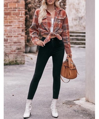 Plaid Flannel Shirts for Women Oversized Button Down Long Sleeve Buffalo Shirts Blouse Tops 02 Brown $12.58 Blouses