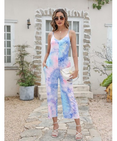 Amilia Women's Spaghetti Strap V Neck Loose Tie Dye Cami Top Stretchy Jumpsuit Long Romper Catsuit with Pockets Tie Dye $10.0...