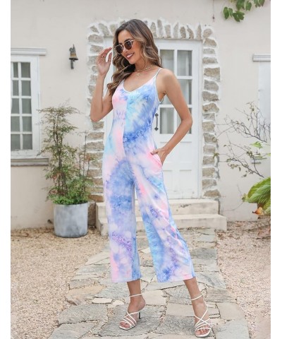 Amilia Women's Spaghetti Strap V Neck Loose Tie Dye Cami Top Stretchy Jumpsuit Long Romper Catsuit with Pockets Tie Dye $10.0...