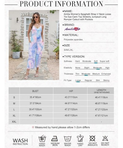 Amilia Women's Spaghetti Strap V Neck Loose Tie Dye Cami Top Stretchy Jumpsuit Long Romper Catsuit with Pockets Tie Dye $10.0...