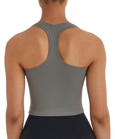 Women's Cropped Racerback Tank Tops Running Workout Tops Active Yoga Tops Olive Green $10.35 Activewear