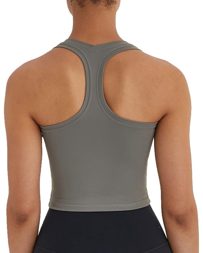 Women's Cropped Racerback Tank Tops Running Workout Tops Active Yoga Tops Olive Green $10.35 Activewear