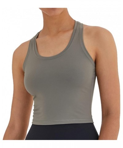 Women's Cropped Racerback Tank Tops Running Workout Tops Active Yoga Tops Olive Green $10.35 Activewear