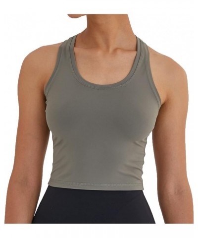 Women's Cropped Racerback Tank Tops Running Workout Tops Active Yoga Tops Olive Green $10.35 Activewear