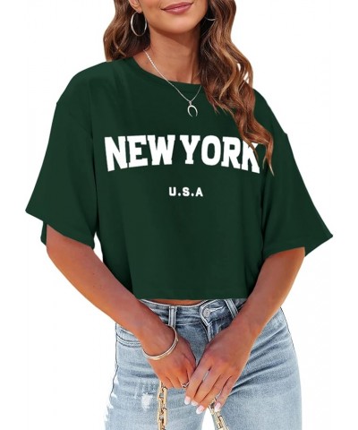 Womens Los Angeles California Letter Print Cropped T Shirt Half Sleeve Crop Tees Round Neck Summer Crop Tops Z02-dark Green $...