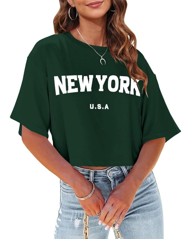 Womens Los Angeles California Letter Print Cropped T Shirt Half Sleeve Crop Tees Round Neck Summer Crop Tops Z02-dark Green $...