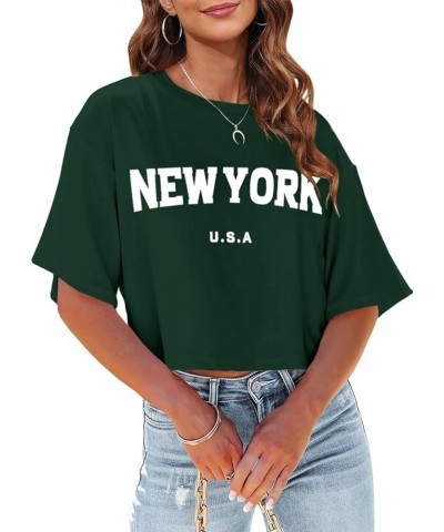 Womens Los Angeles California Letter Print Cropped T Shirt Half Sleeve Crop Tees Round Neck Summer Crop Tops Z02-dark Green $...