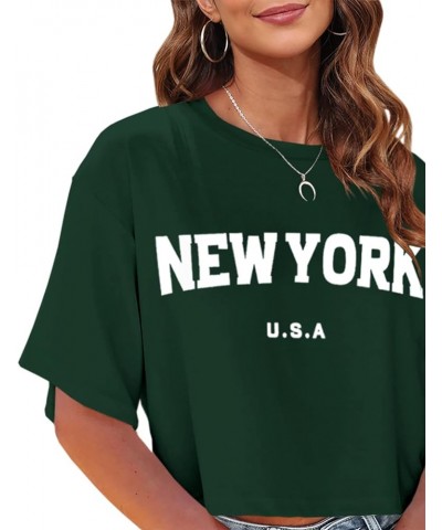 Womens Los Angeles California Letter Print Cropped T Shirt Half Sleeve Crop Tees Round Neck Summer Crop Tops Z02-dark Green $...