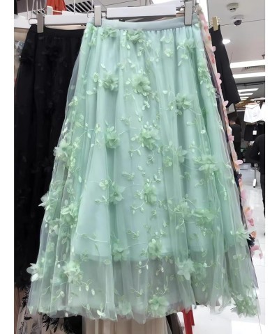 Women's Tutu Tulle Skirt Elastic High Waist Layered Midi Skirt Floral Lace Embroidery Mesh A-Line Skirt Green-c $10.35 Skirts