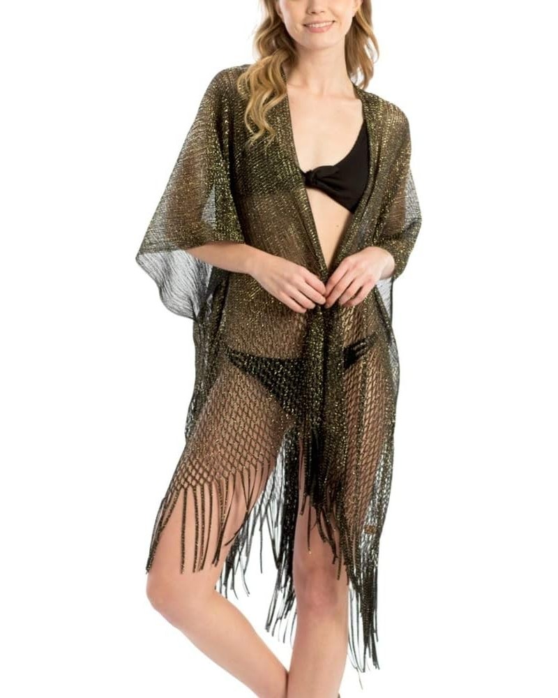 Me Plus Women Swimsuit Beach Cover up Fashion Half Ruffled Shawl Bikini Beachwear Bathing Suit Metallic Shawl - Black $8.80 S...