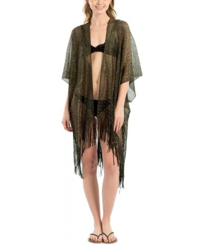 Me Plus Women Swimsuit Beach Cover up Fashion Half Ruffled Shawl Bikini Beachwear Bathing Suit Metallic Shawl - Black $8.80 S...