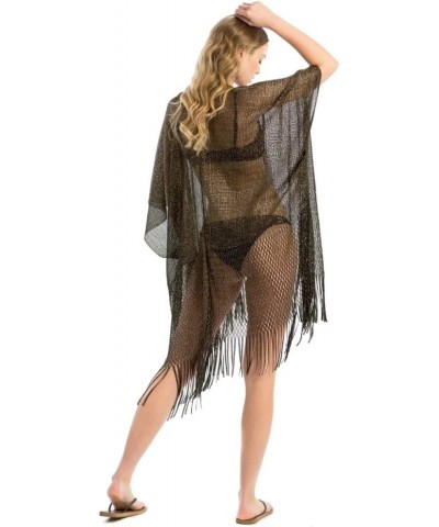 Me Plus Women Swimsuit Beach Cover up Fashion Half Ruffled Shawl Bikini Beachwear Bathing Suit Metallic Shawl - Black $8.80 S...