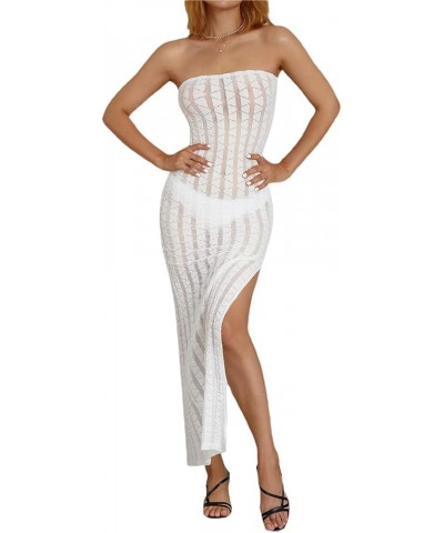 Women Knitted Backless Maxi Dress Hollow Out Spaghetti Strap Sexy Bodycon Long Summer Dress Party Beachwear White B $15.59 Dr...