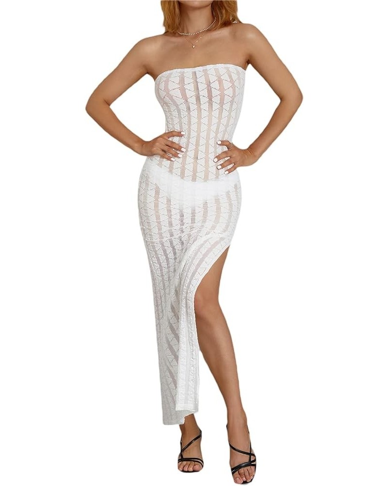 Women Knitted Backless Maxi Dress Hollow Out Spaghetti Strap Sexy Bodycon Long Summer Dress Party Beachwear White B $15.59 Dr...