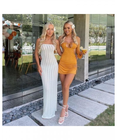 Women Knitted Backless Maxi Dress Hollow Out Spaghetti Strap Sexy Bodycon Long Summer Dress Party Beachwear White B $15.59 Dr...