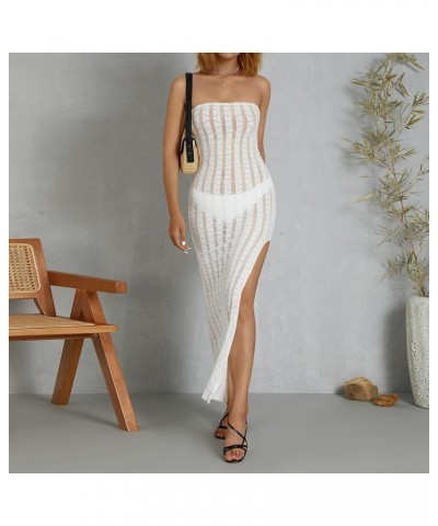 Women Knitted Backless Maxi Dress Hollow Out Spaghetti Strap Sexy Bodycon Long Summer Dress Party Beachwear White B $15.59 Dr...