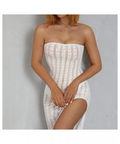 Women Knitted Backless Maxi Dress Hollow Out Spaghetti Strap Sexy Bodycon Long Summer Dress Party Beachwear White B $15.59 Dr...