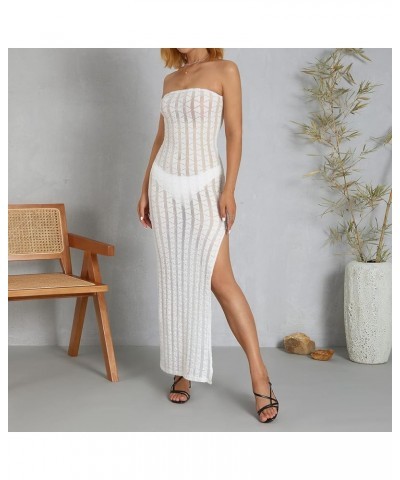 Women Knitted Backless Maxi Dress Hollow Out Spaghetti Strap Sexy Bodycon Long Summer Dress Party Beachwear White B $15.59 Dr...