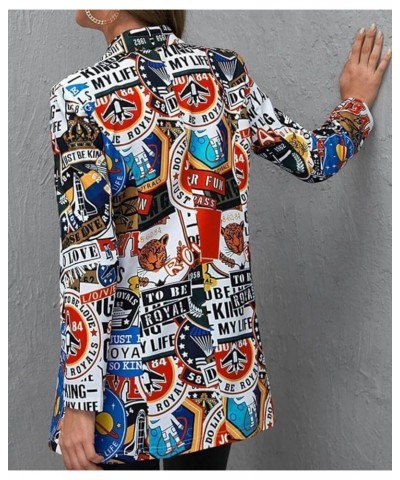 Women's Notched Lapel Graffiti Blazer Jackets Long Sleeve Open Front Multicolored Art Work Suit Jacket B-white $17.67 Suits