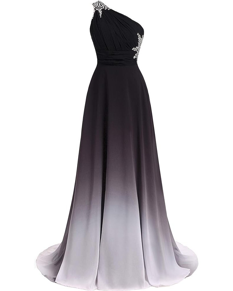 Women's One Shoulder Ombre Long Evening Prom Dress Wedding Party Gowns Black White $38.64 Dresses