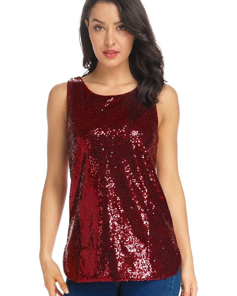 Women's Sleeveless Sparkle Shimmer Camisole Vest Sequin Tank Tops Wine Red $11.27 Tanks