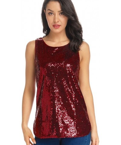 Women's Sleeveless Sparkle Shimmer Camisole Vest Sequin Tank Tops Wine Red $11.27 Tanks