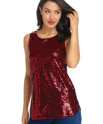 Women's Sleeveless Sparkle Shimmer Camisole Vest Sequin Tank Tops Wine Red $11.27 Tanks