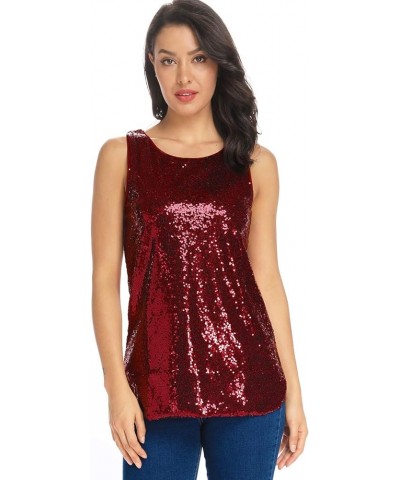 Women's Sleeveless Sparkle Shimmer Camisole Vest Sequin Tank Tops Wine Red $11.27 Tanks