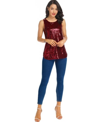 Women's Sleeveless Sparkle Shimmer Camisole Vest Sequin Tank Tops Wine Red $11.27 Tanks