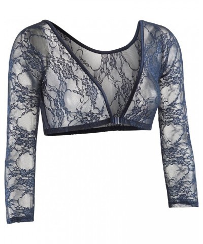 Women's Basic 3/4 Length Slip-on Lace Sleeves Navy $30.25 Sweaters