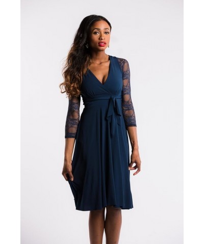 Women's Basic 3/4 Length Slip-on Lace Sleeves Navy $30.25 Sweaters