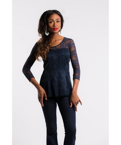 Women's Basic 3/4 Length Slip-on Lace Sleeves Navy $30.25 Sweaters