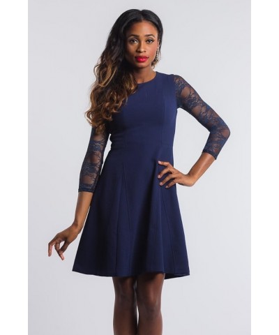 Women's Basic 3/4 Length Slip-on Lace Sleeves Navy $30.25 Sweaters